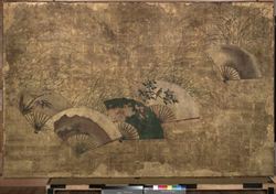 秋草扇面散図