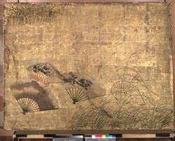 秋草扇面散図