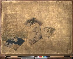 秋草扇面散図
